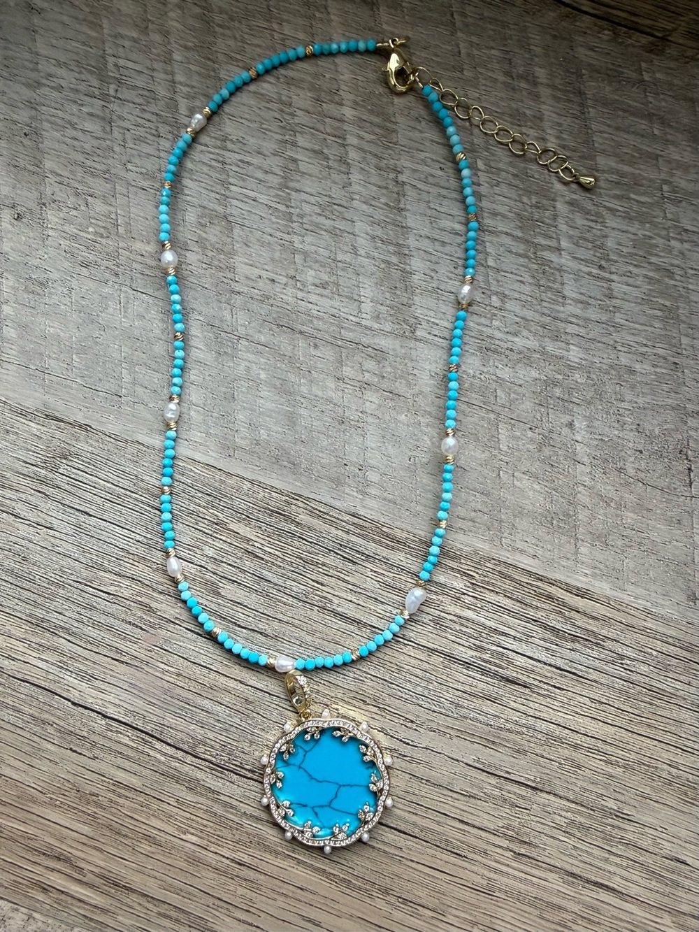 Adina Eden Turquoise Beaded Pendant Necklace -genuine turquoise